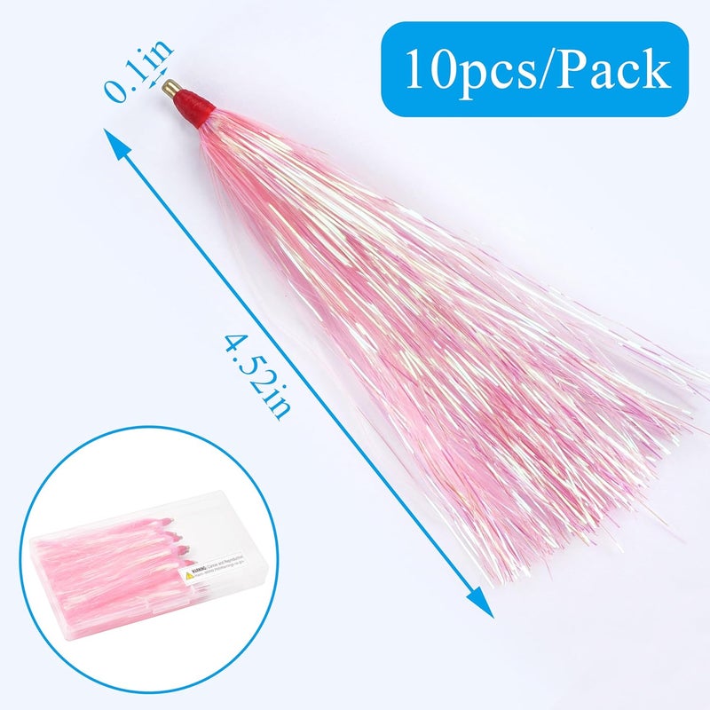SILANON Fishing Bucktail Teasers Kit, 10/18pcs Mylar Flash Teaser Tail Fishing Teaser Lures Mylar Bucktail Skirts for Flounder Rig Saltwater 3 Colors - Image 3